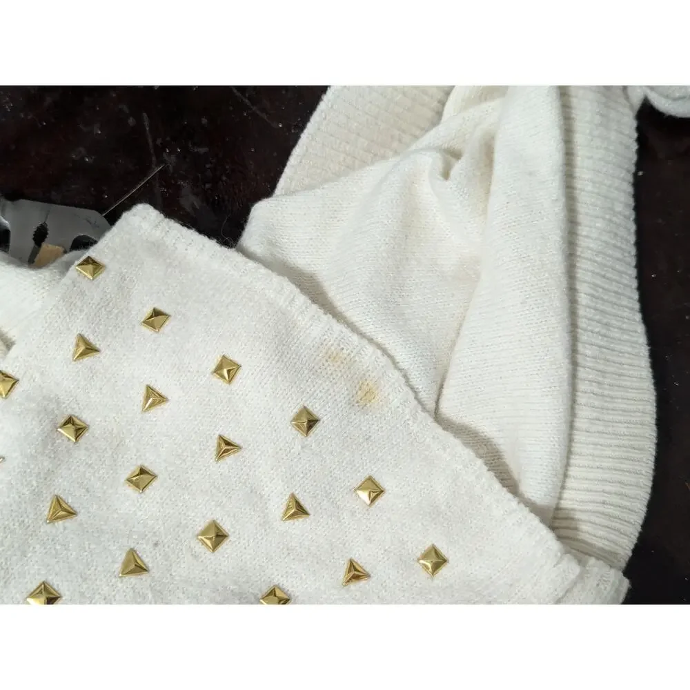 MICHAEL KORS! VANILLA CREAM BELL SLEEVE GOLD STUDDED SCOOP SWEATER! SZ XL - Picture 9 of 10